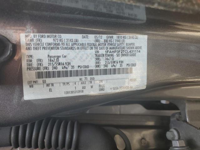 2012 Ford Focus Se VIN: 1FAHP3F27CL431114 Lot: 59024604