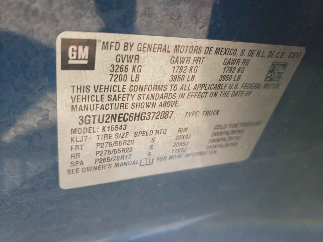 3GTU2NEC6HG372087 2017 GMC Sierra K1500 Slt