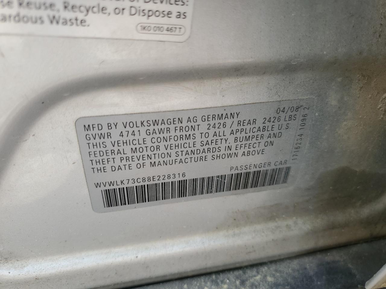 WVWLK73C88E228316 2008 Volkswagen Passat Wagon Komfort