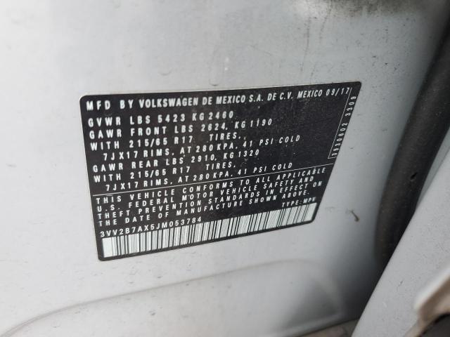 2018 Volkswagen Tiguan Se VIN: 3VV2B7AX5JM053784 Lot: 58725584