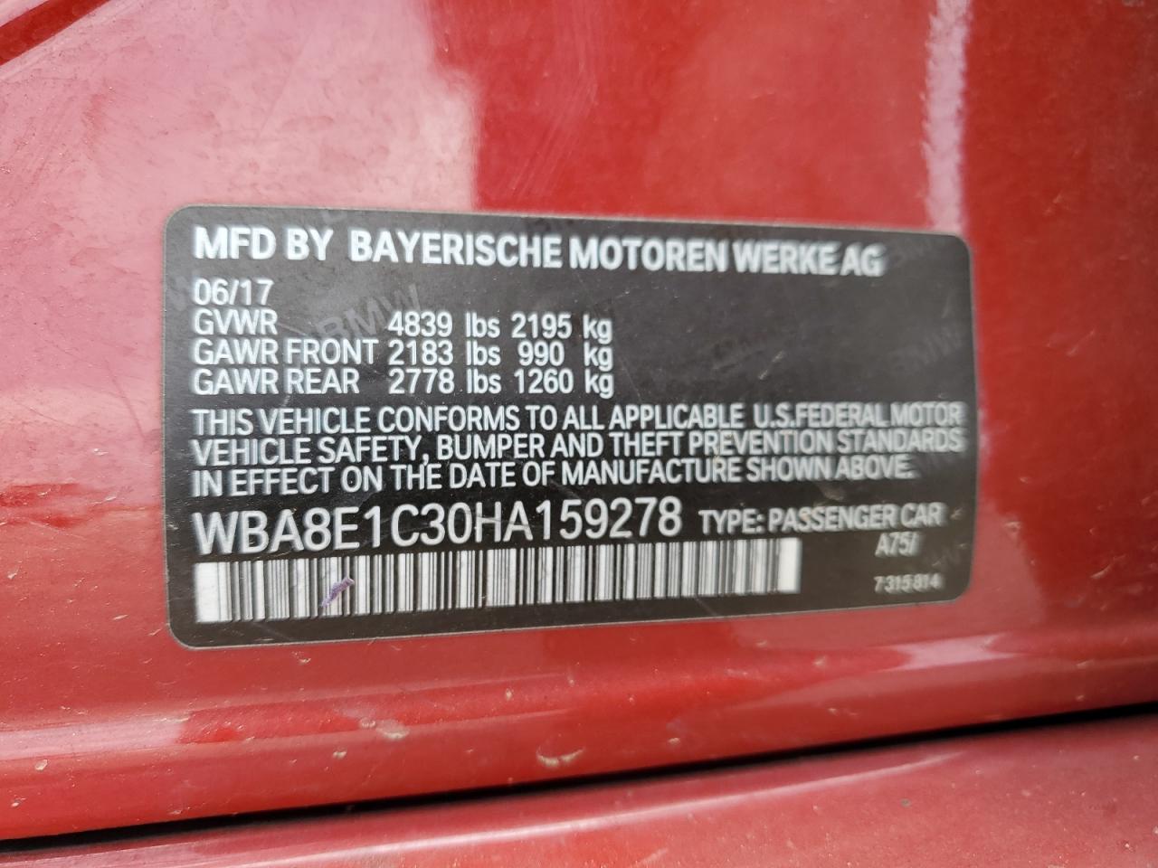 WBA8E1C30HA159278 2017 BMW 330E