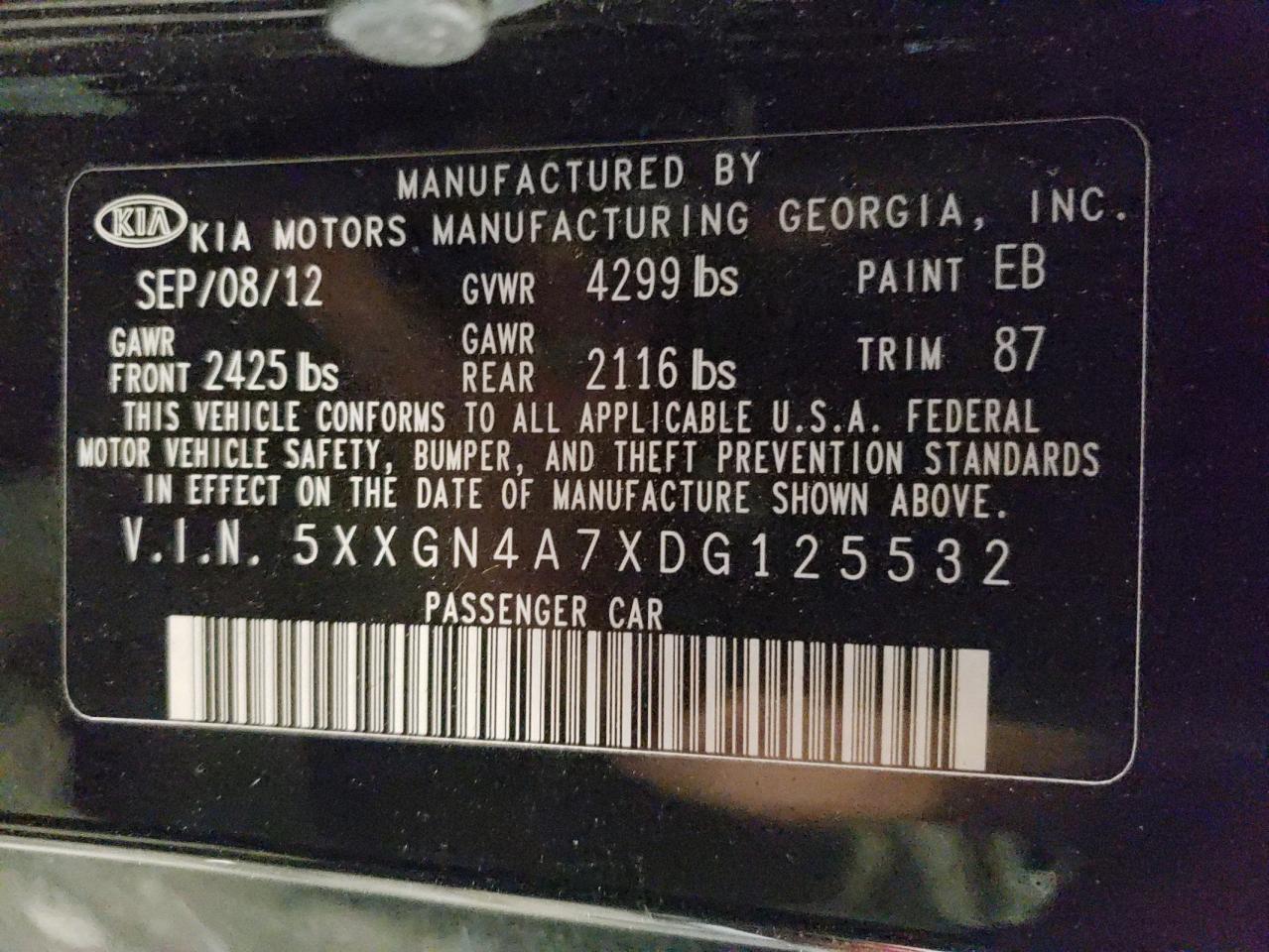 5XXGN4A7XDG125532 2013 Kia Optima Ex