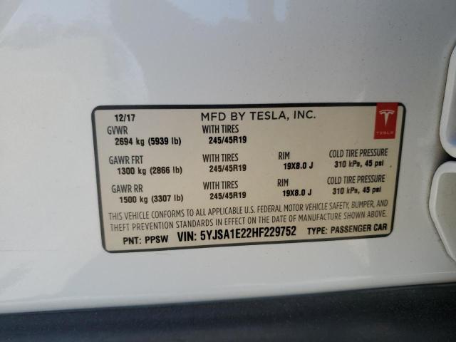 2017 Tesla Model S VIN: 5YJSA1E22HF229752 Lot: 59245774