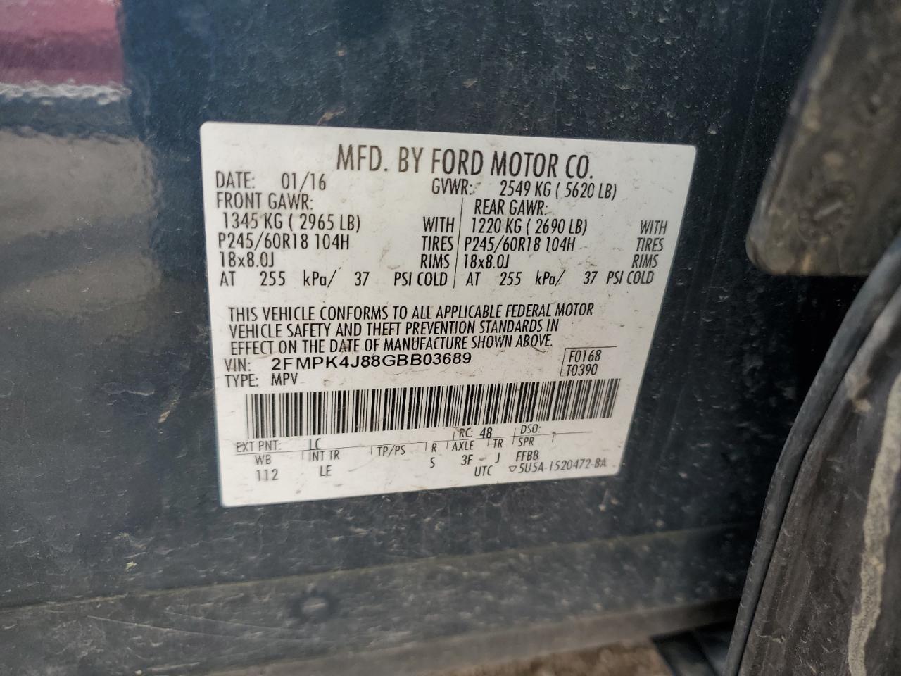 2FMPK4J88GBB03689 2016 Ford Edge Sel