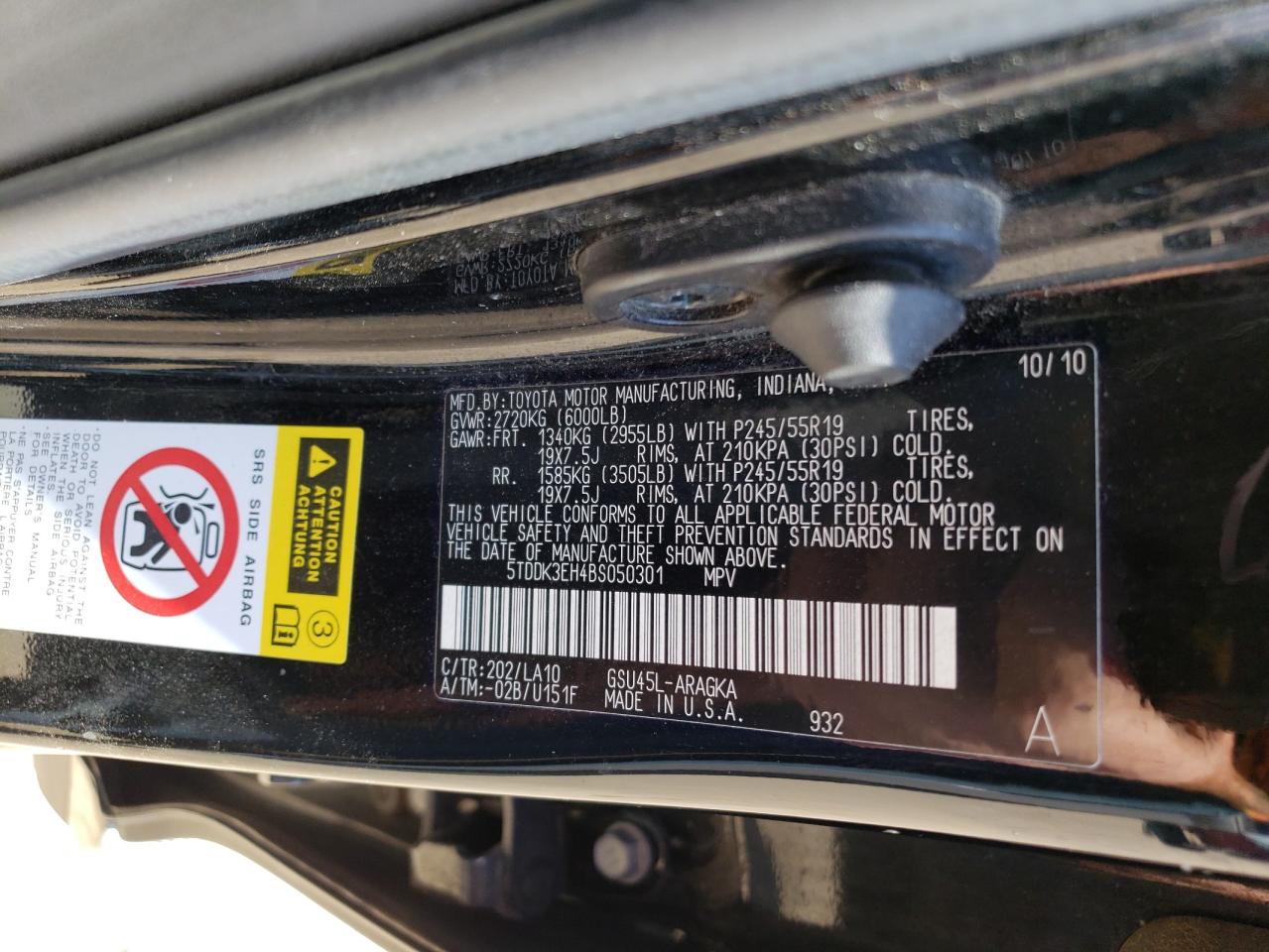 5TDDK3EH4BS050301 2011 Toyota Highlander Limited