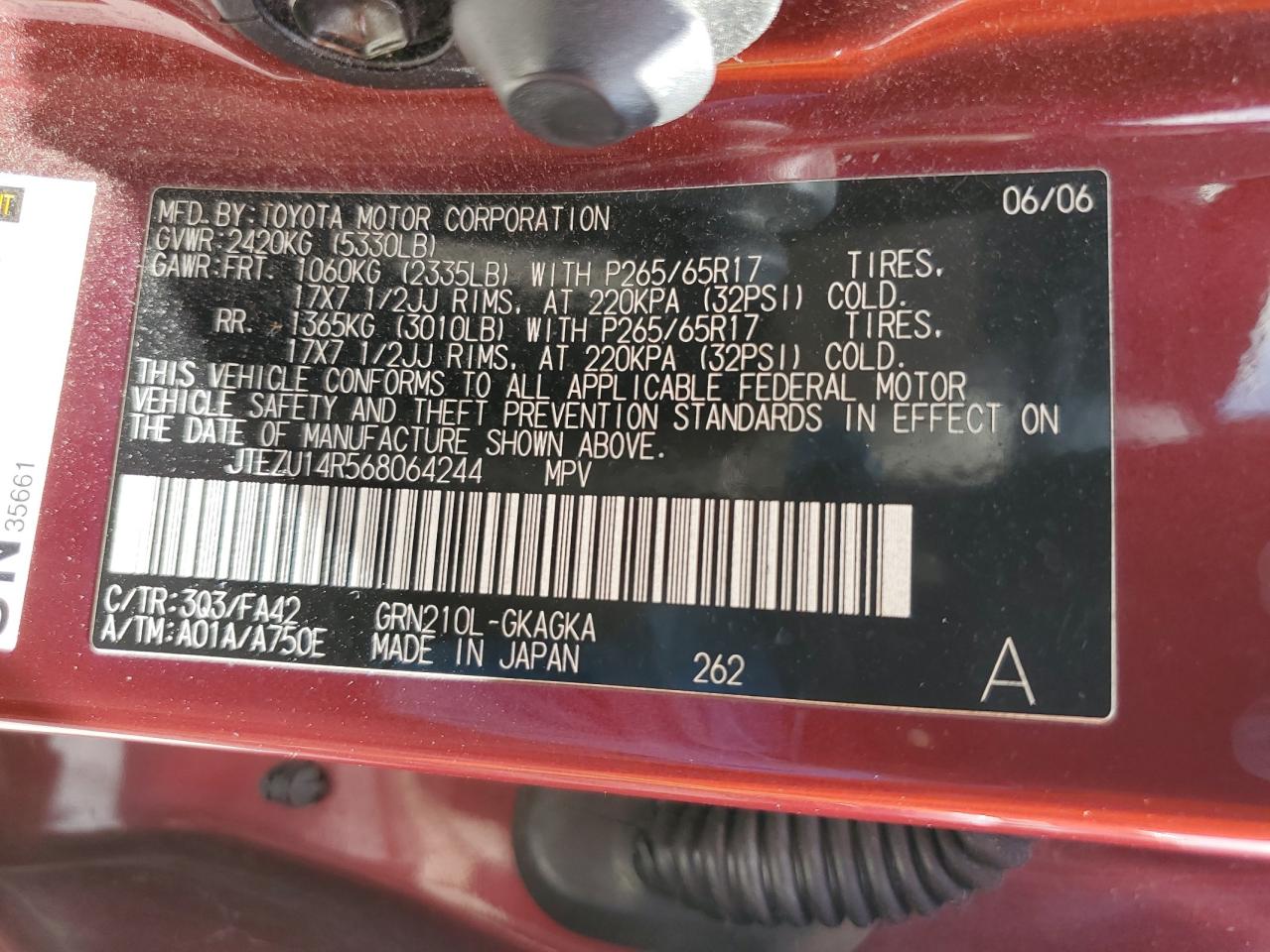 JTEZU14R568064244 2006 Toyota 4Runner Sr5