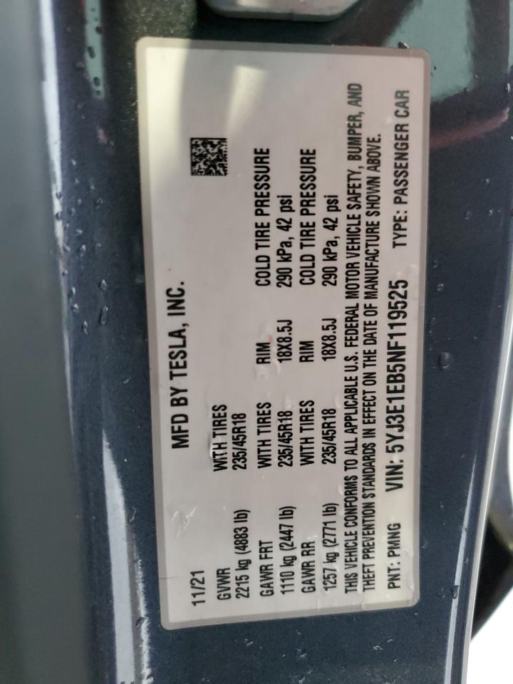 5YJ3E1EB5NF119525 2022 Tesla Model 3