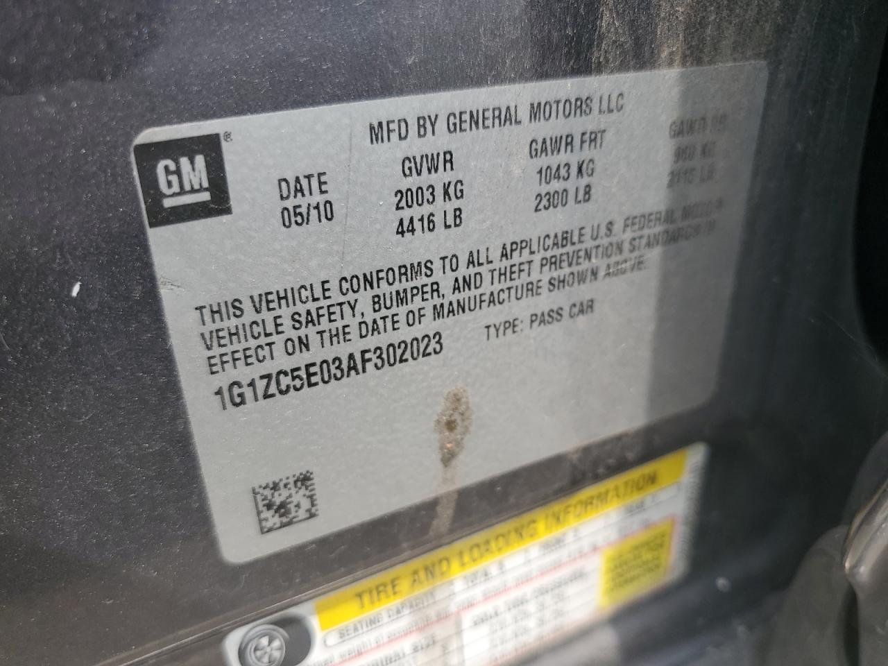 1G1ZC5E03AF302023 2010 Chevrolet Malibu 1Lt