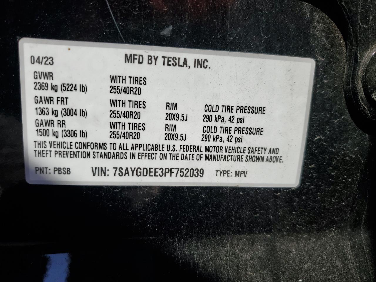 7SAYGDEE3PF752039 2023 Tesla Model Y