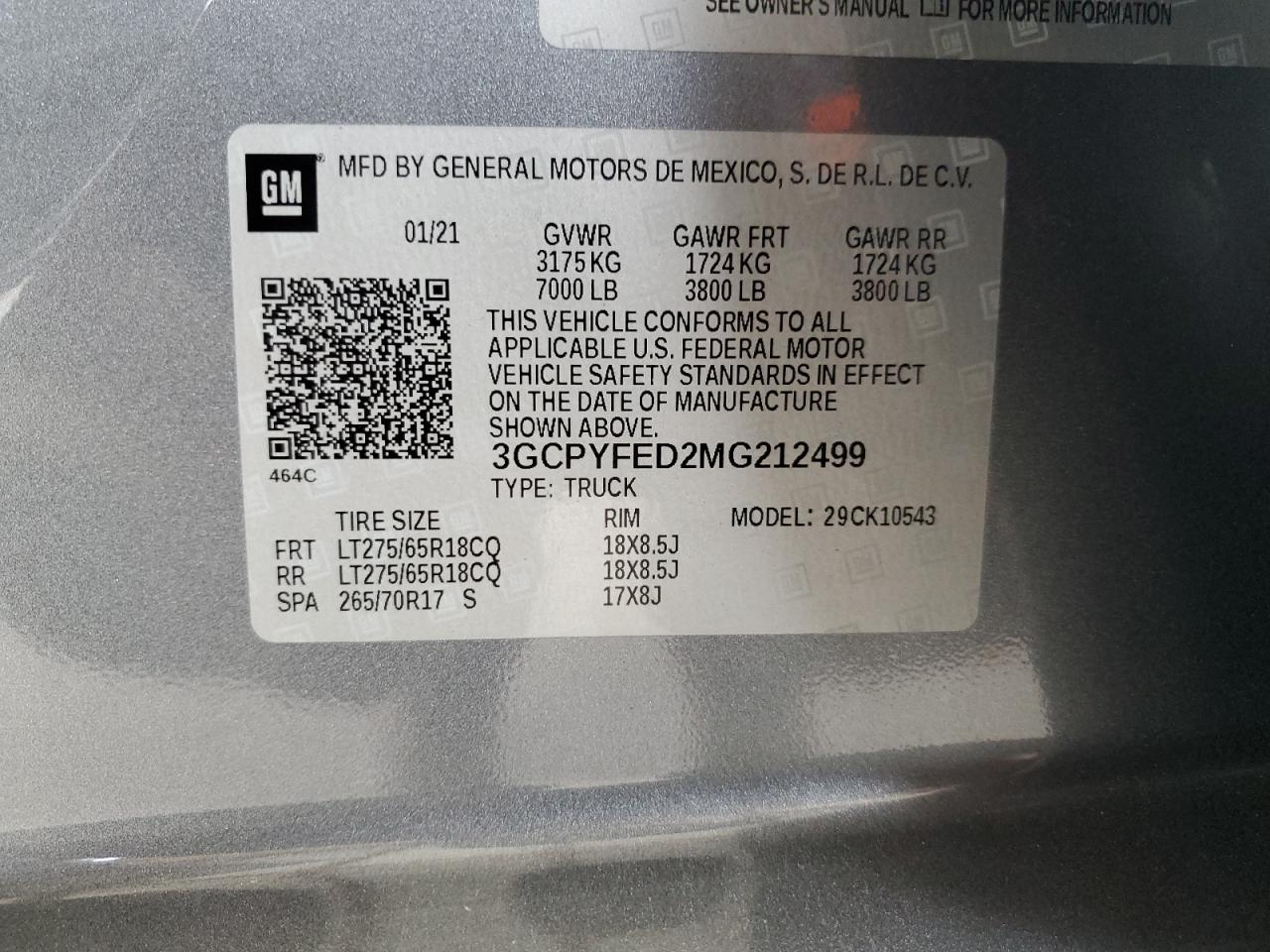 3GCPYFED2MG212499 2021 Chevrolet Silverado K1500 Lt Trail Boss