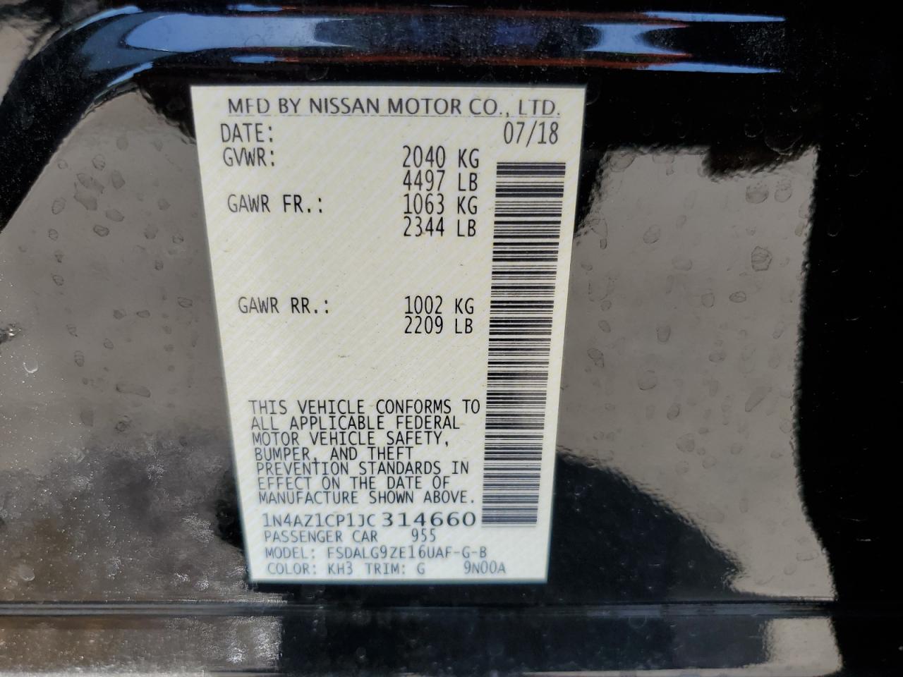 2018 Nissan Leaf S vin: 1N4AZ1CP1JC314660