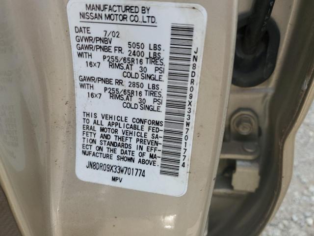 2003 Nissan Pathfinder Le VIN: JN8DR09X33W701774 Lot: 57914664
