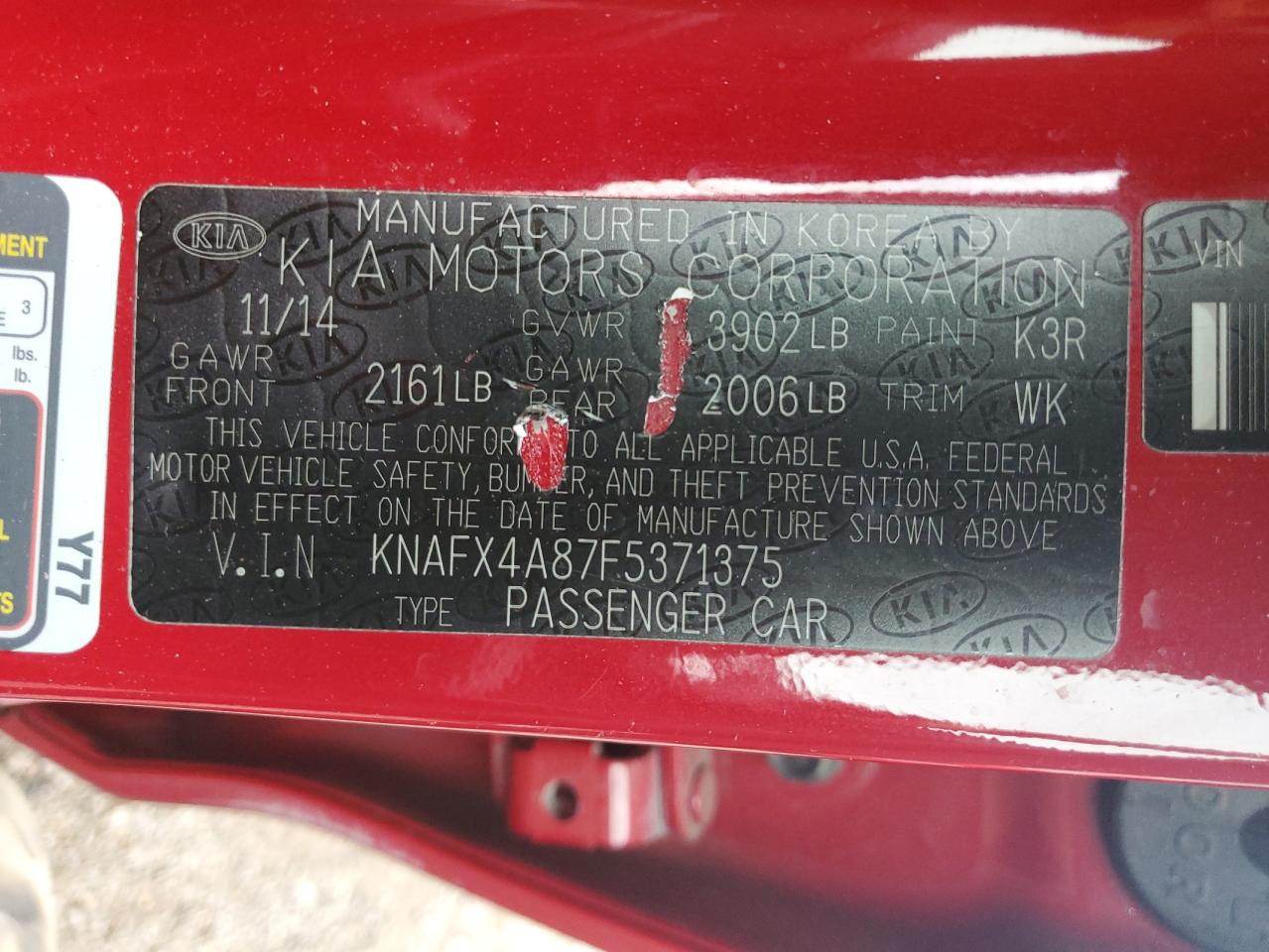 KNAFX4A87F5371375 2015 Kia Forte Ex