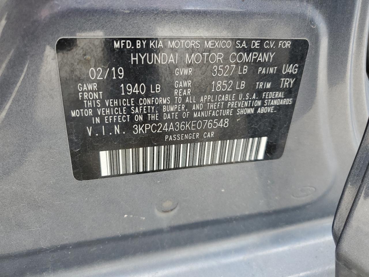 3KPC24A36KE076548 2019 Hyundai Accent Se