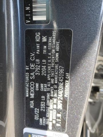 2022 Kia Forte Fe VIN: 3KPF24AD3NE451967 Lot: 60246124