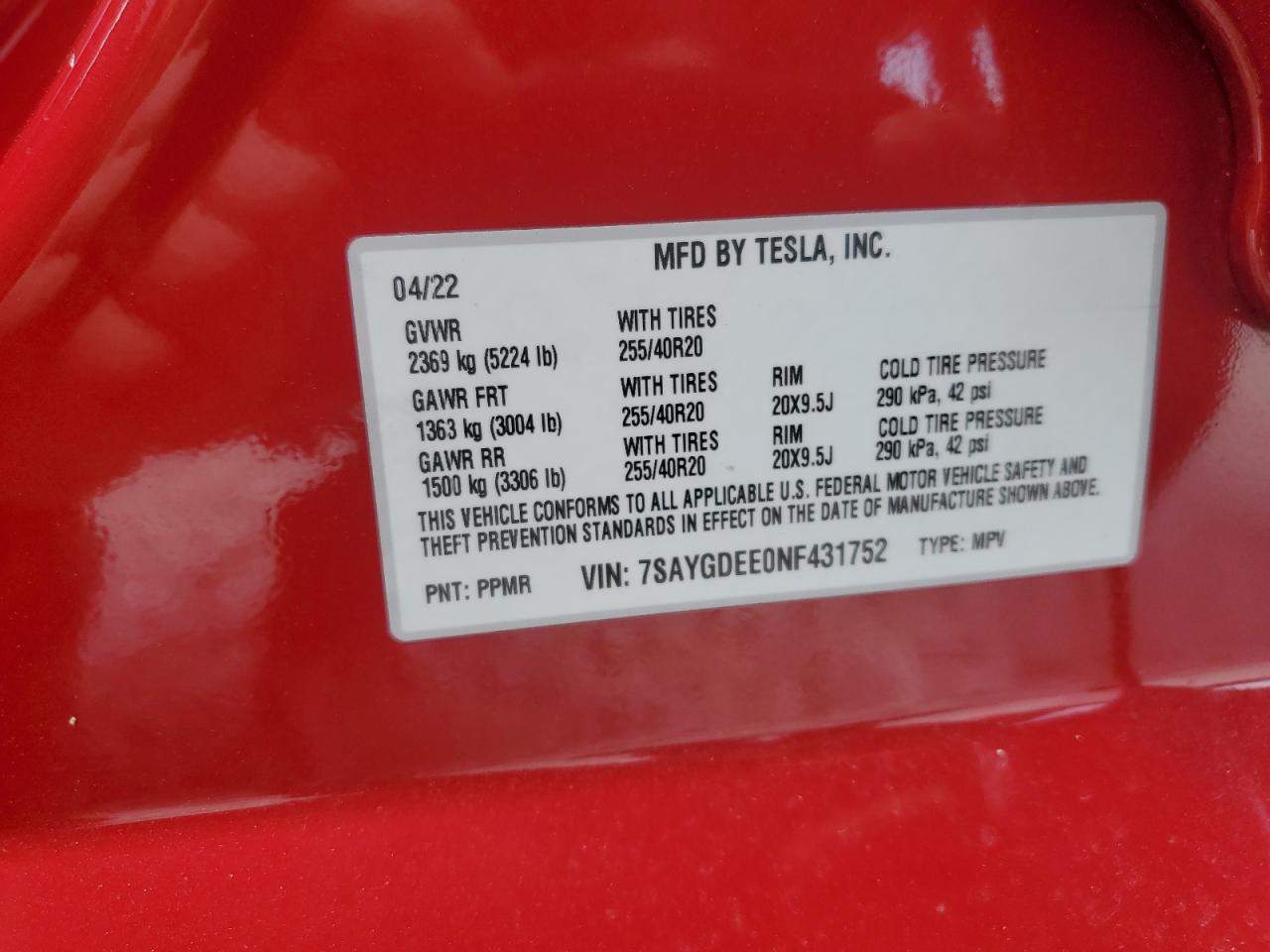 7SAYGDEE0NF431752 2022 Tesla Model Y