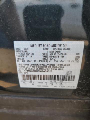 2022 Ford Explorer Xlt VIN: 1FMSK8DH1NGA30328 Lot: 59766524