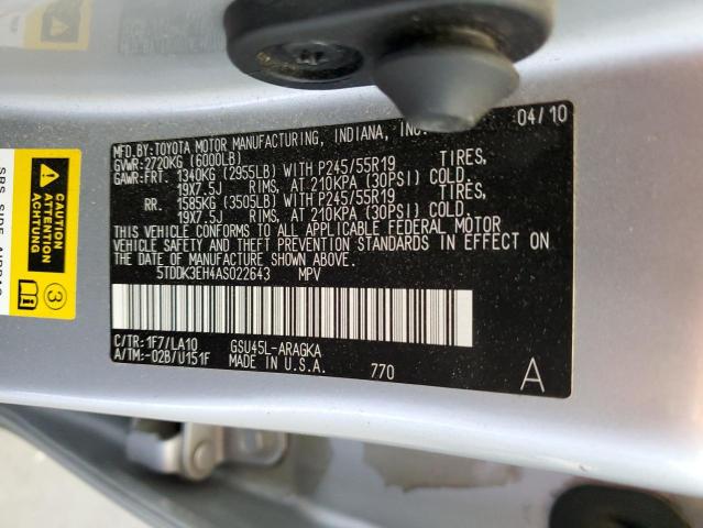 2010 Toyota Highlander Limited VIN: 5TDDK3EH4AS022643 Lot: 56723444