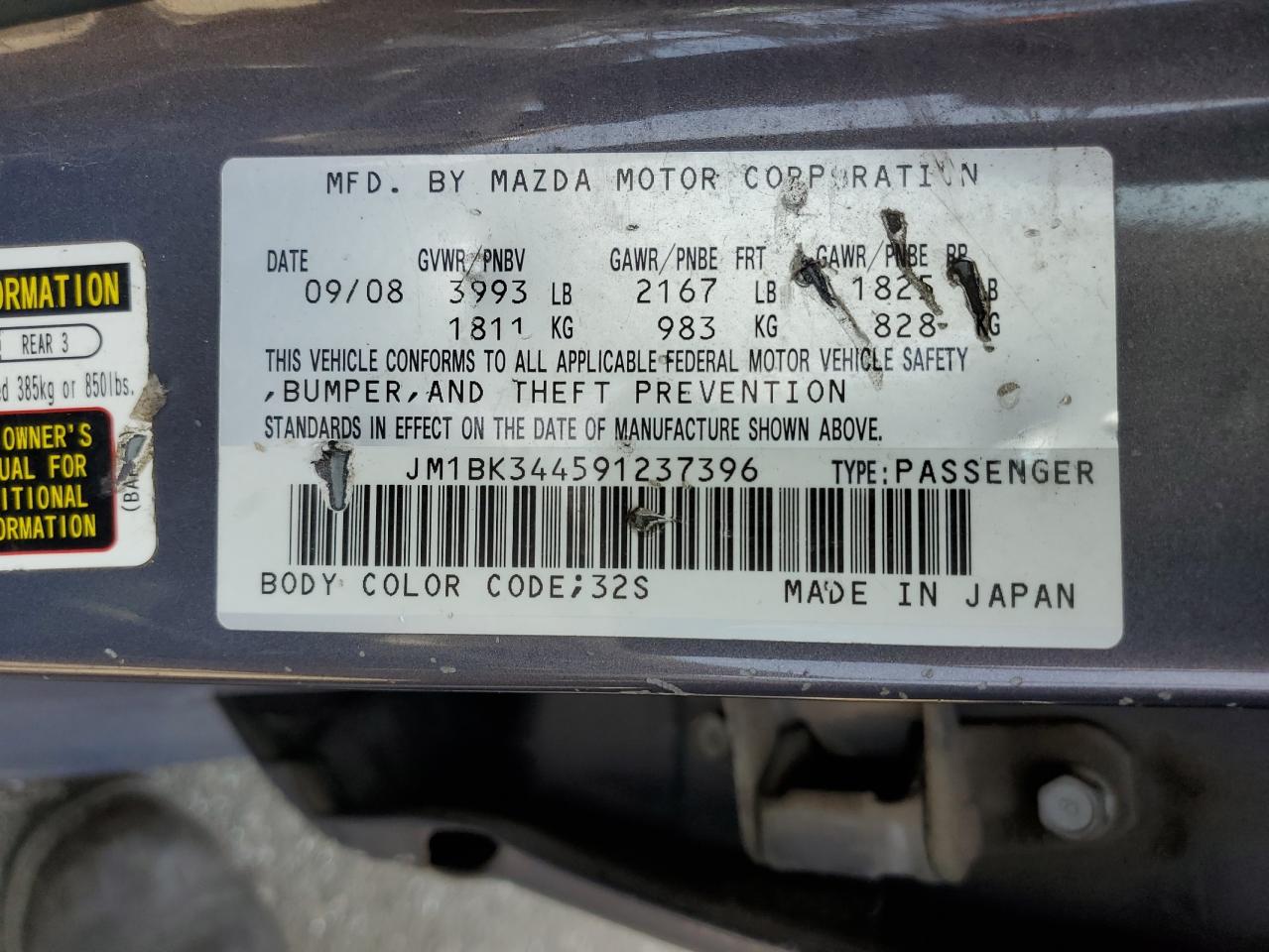 JM1BK344591237396 2009 Mazda 3 S