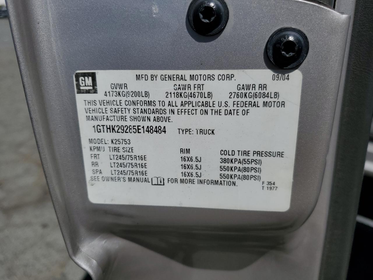 1GTHK29285E148484 2005 GMC Sierra K2500 Heavy Duty