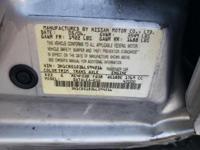 2006 Nissan Sentra 1.8 VIN: 3N1CB51D36L594216 Lot: 59077744