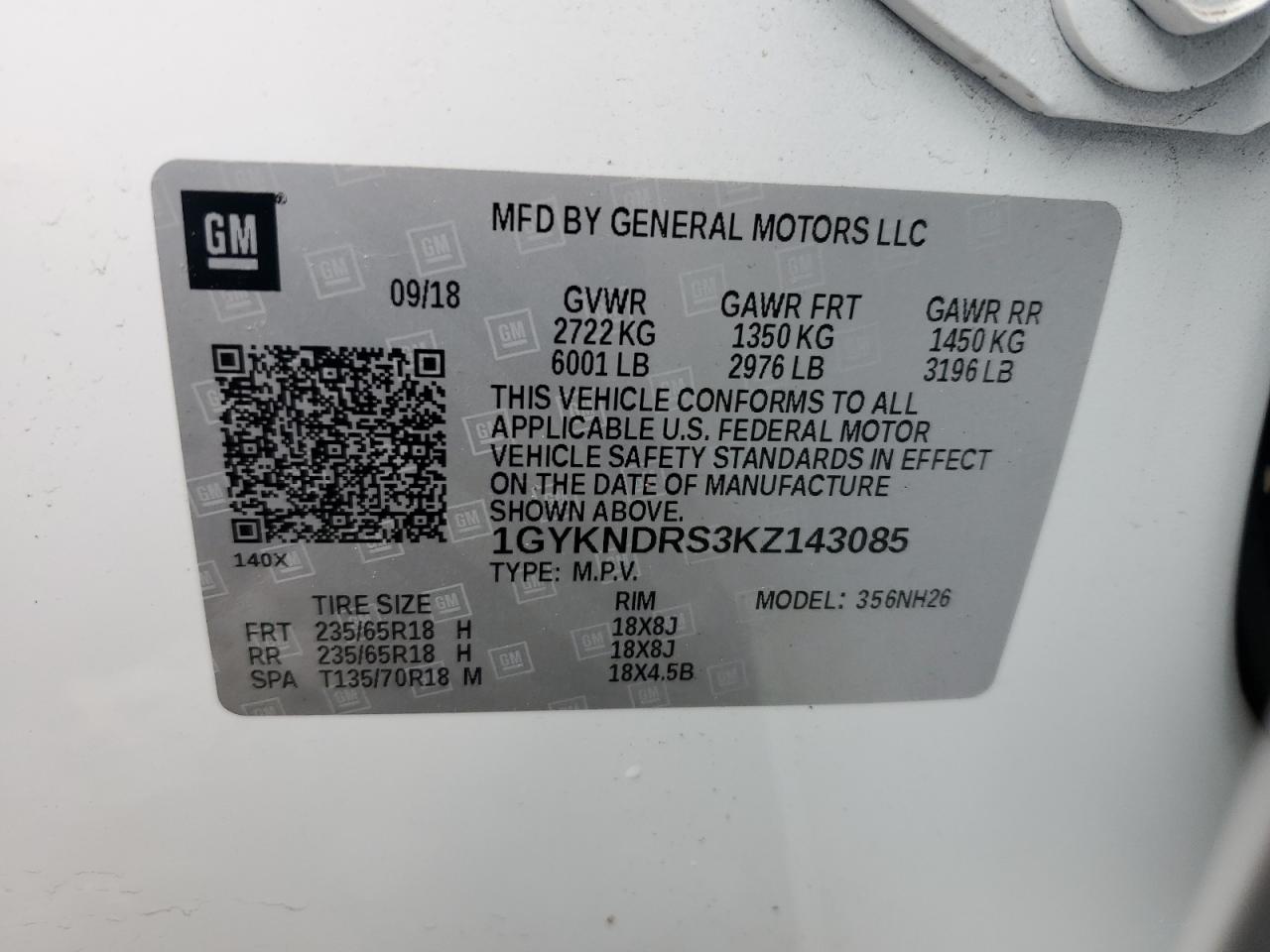 1GYKNDRS3KZ143085 2019 Cadillac Xt5 Luxury