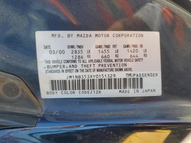 2000 Mazda Mx-5 Miata Base VIN: JM1NB353XY0151329 Lot: 59356714