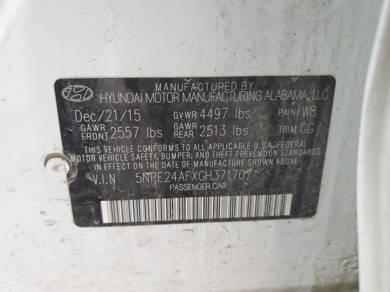 5NPE24AFXGH371707 2016 Hyundai Sonata Se