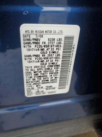 2009 Nissan Murano S VIN: JN8AZ18W89W209963 Lot: 58200494