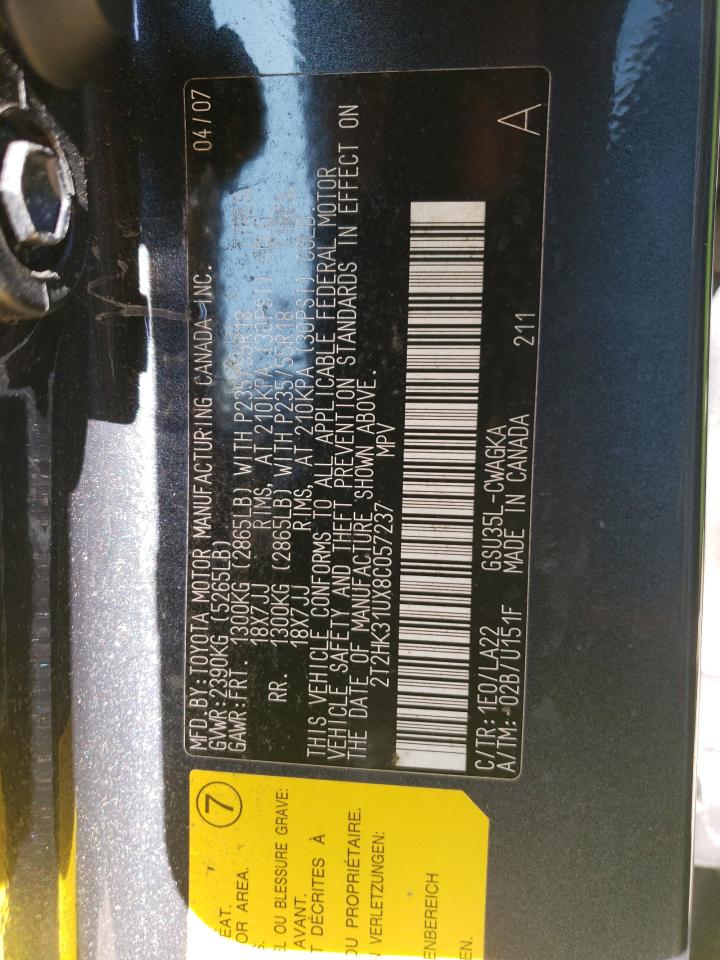 2T2HK31UX8C057237 2008 Lexus Rx 350