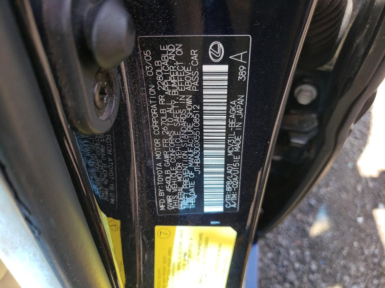 JTHBA30GX55108512 2005 Lexus Es 330