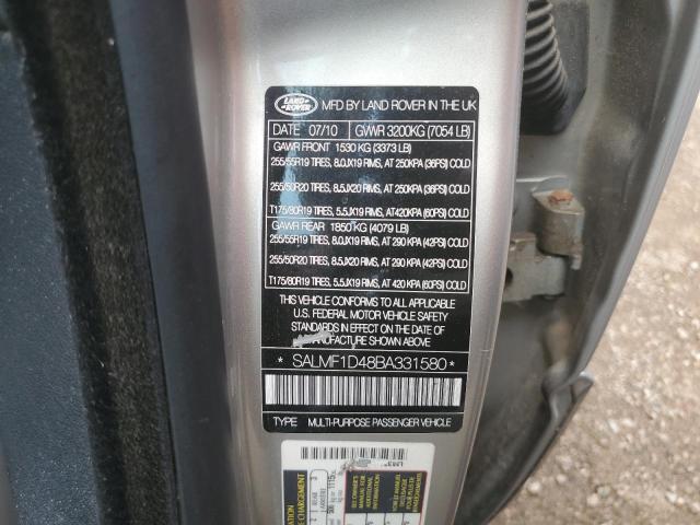 2011 Land Rover Range Rover Hse Luxury VIN: SALMF1D48BA331580 Lot: 59690104