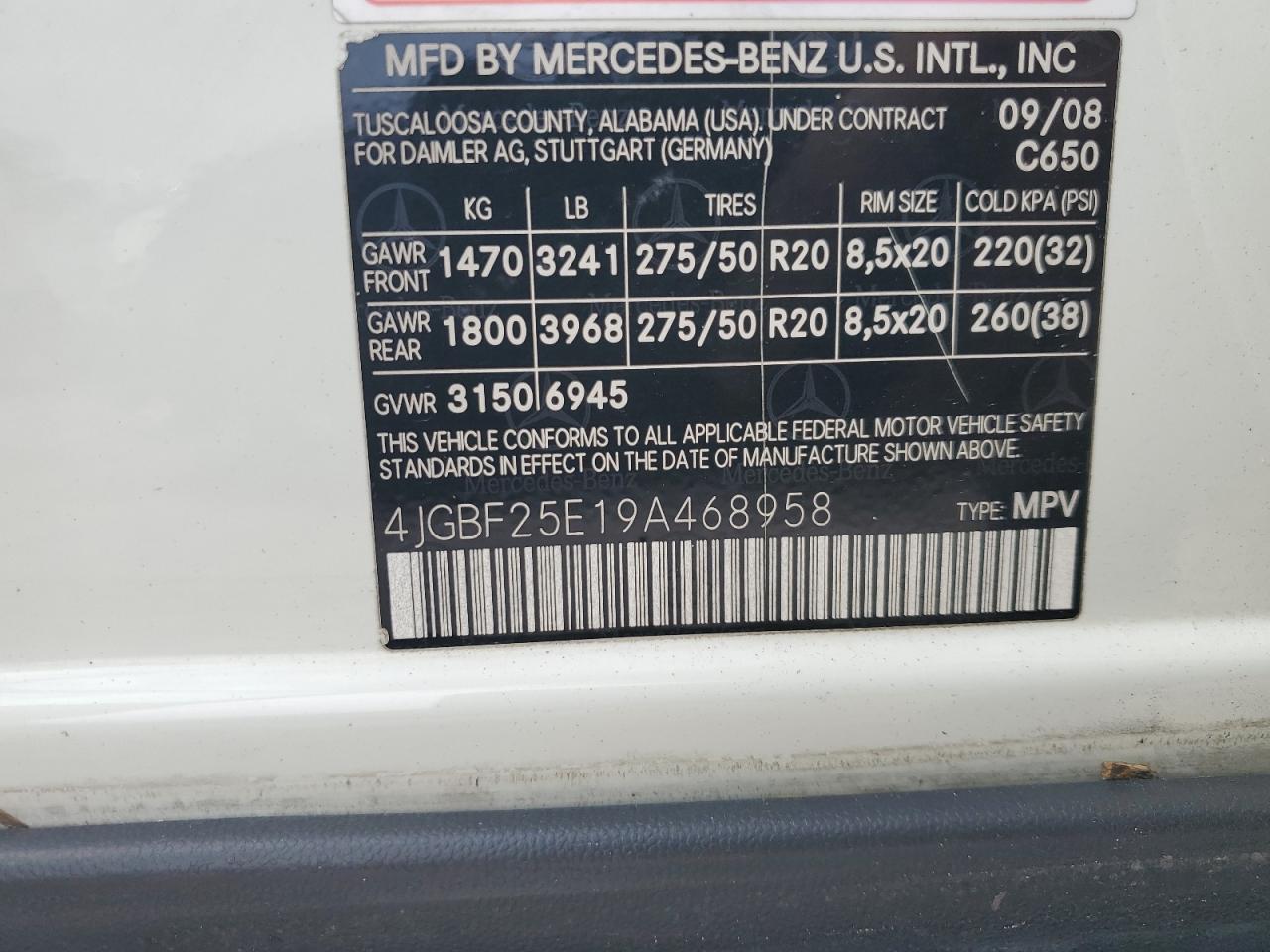 4JGBF25E19A468958 2009 Mercedes-Benz Gl