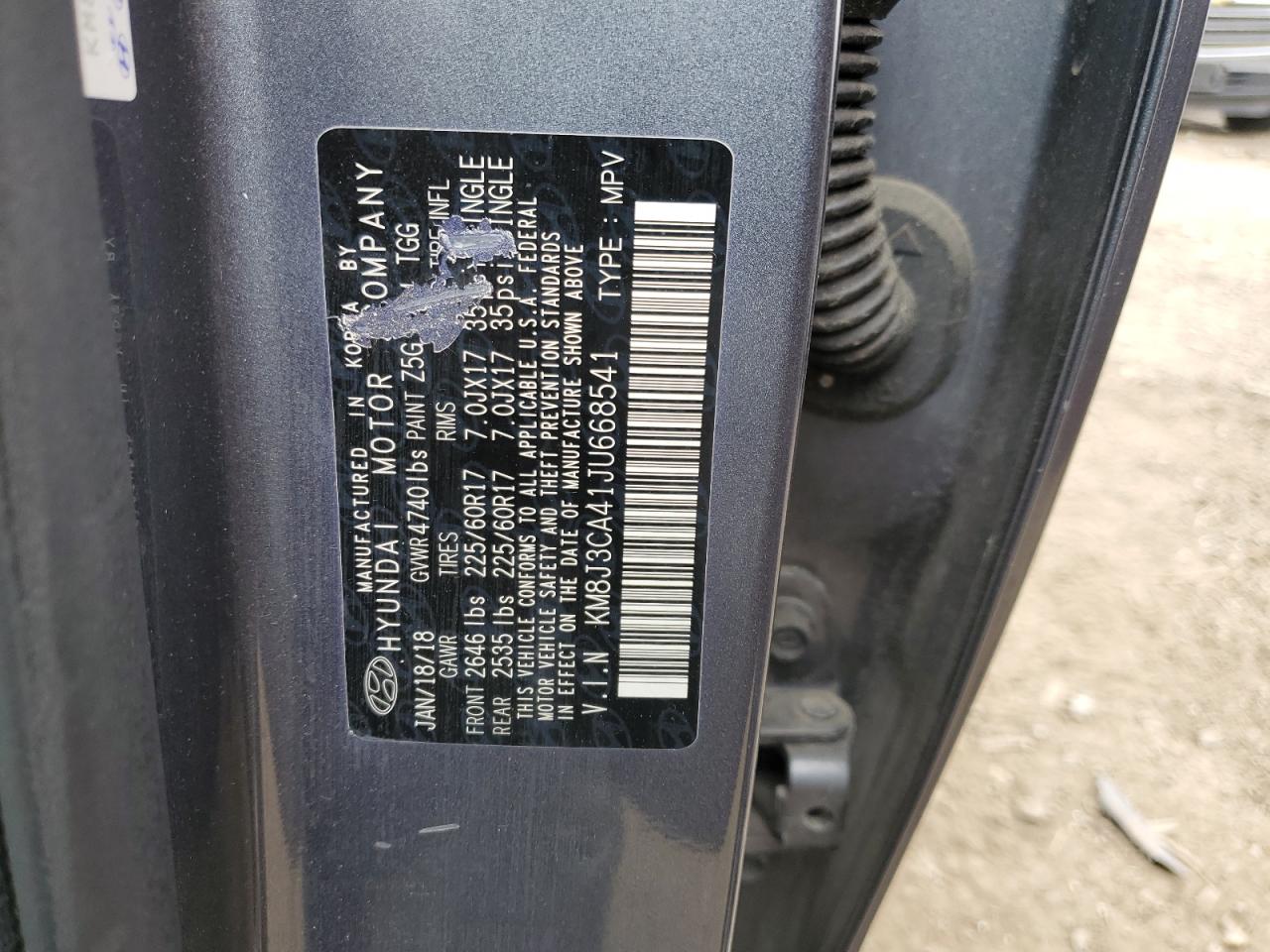 KM8J3CA41JU668541 2018 Hyundai Tucson Sel