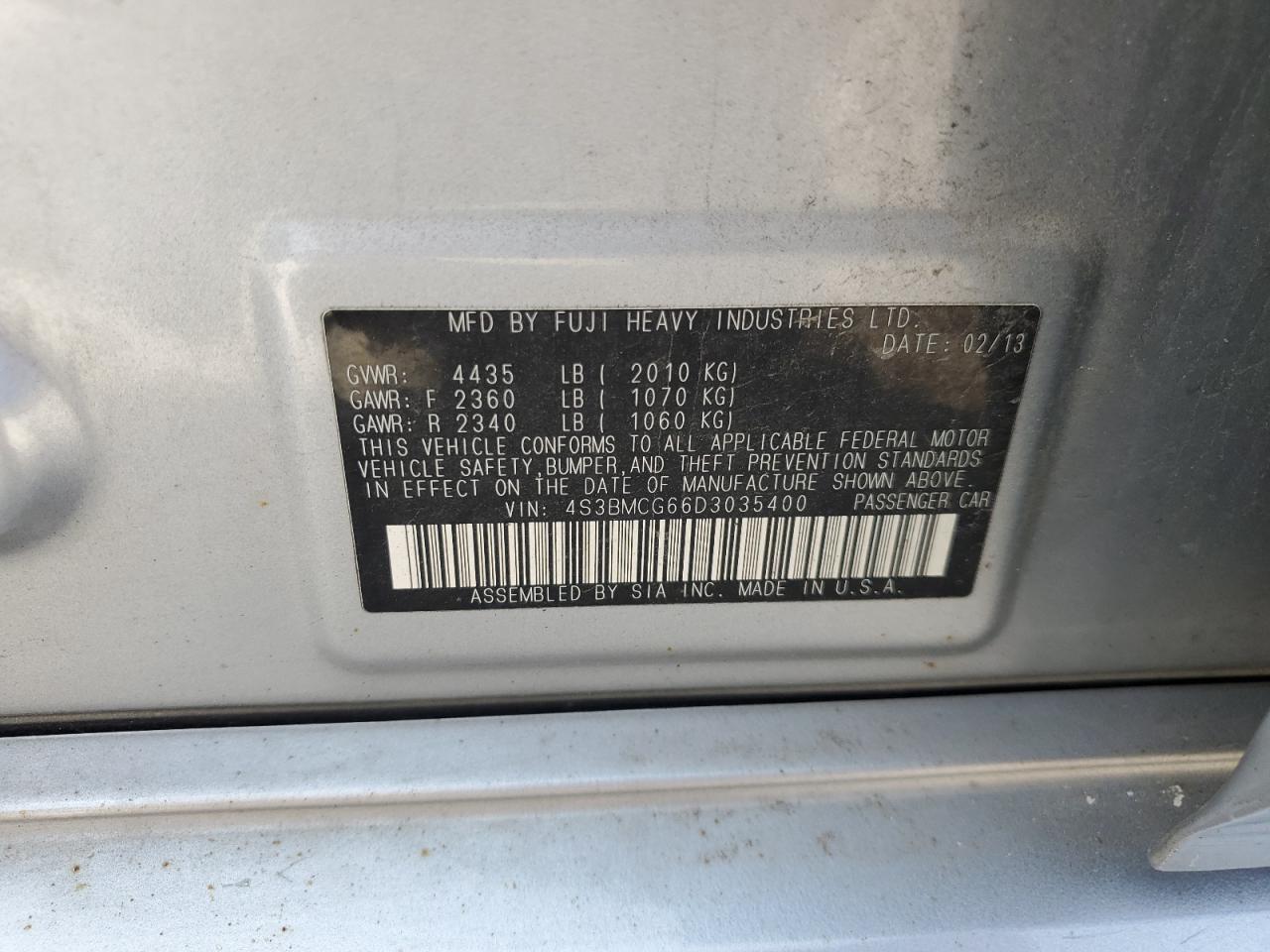 4S3BMCG66D3035400 2013 Subaru Legacy 2.5I Premium