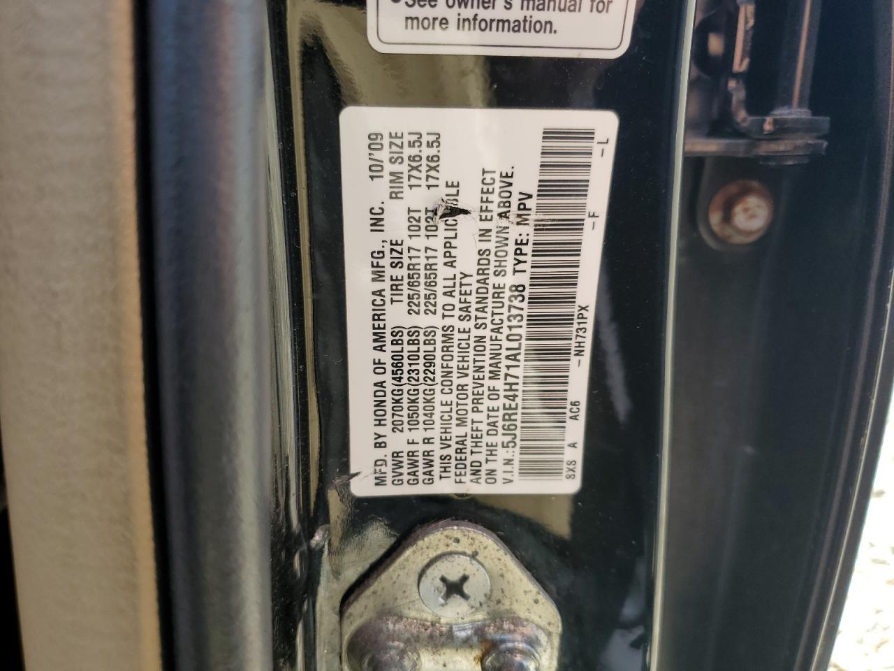 5J6RE4H71AL013738 2010 Honda Cr-V Exl