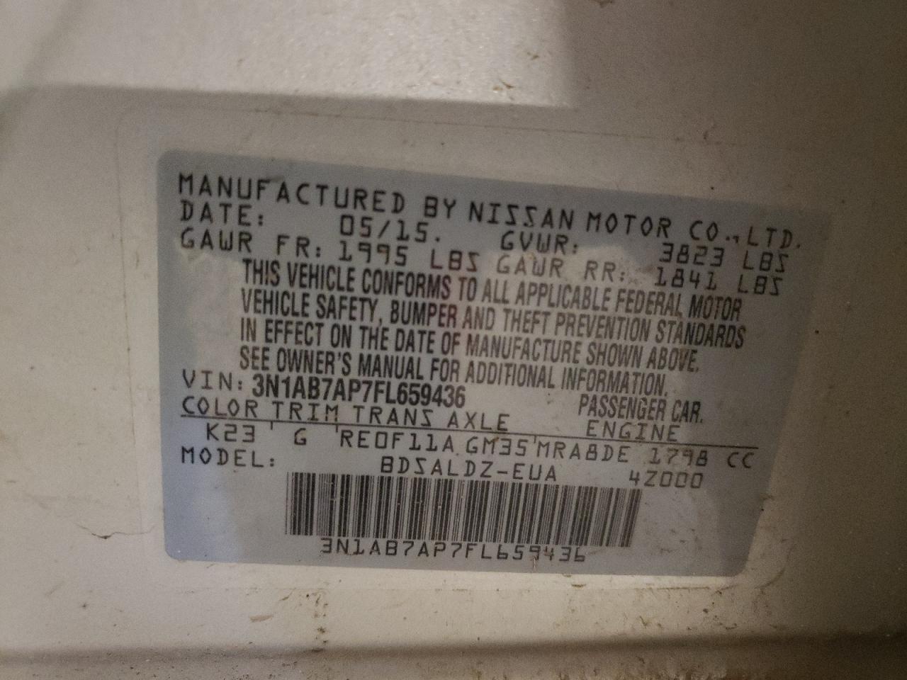 3N1AB7AP7FL659436 2015 Nissan Sentra S