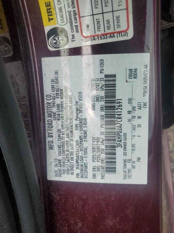 3FAHP0JA7CR412691 2012 Ford Fusion Sel