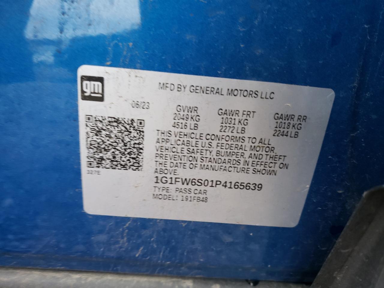 1G1FW6S01P4165639 2023 Chevrolet Bolt Ev 1Lt