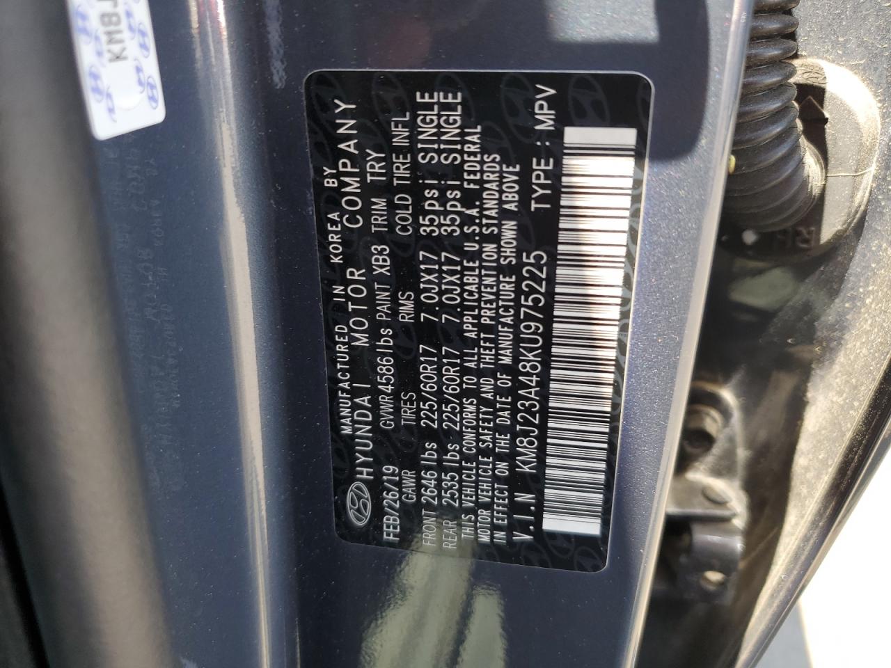 KM8J23A48KU975225 2019 Hyundai Tucson Se