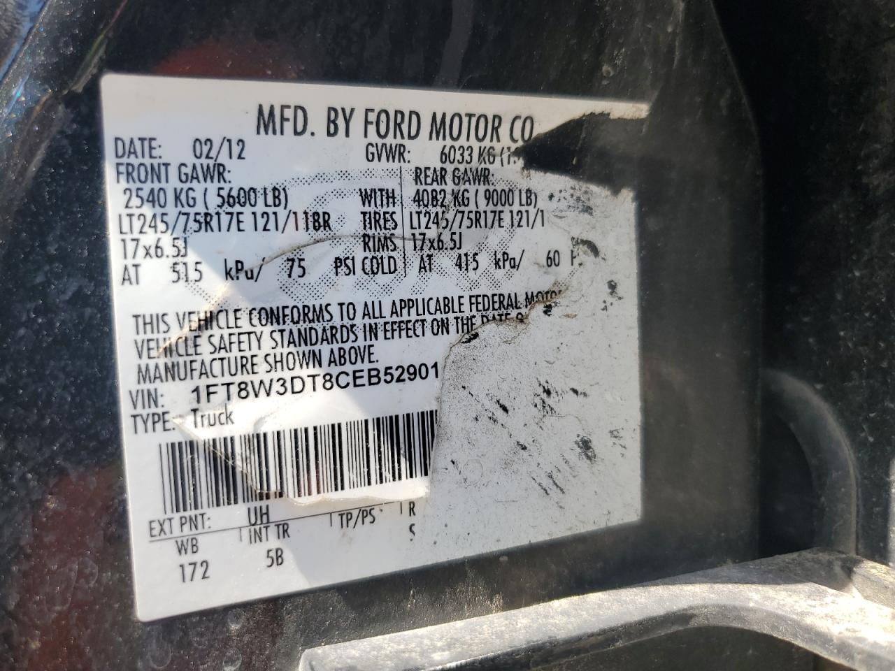 1FT8W3DT8CEB52901 2012 Ford F350 Super Duty