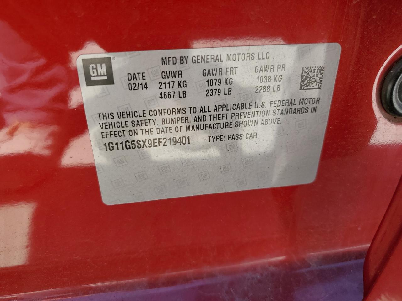 1G11G5SX9EF219401 2014 Chevrolet Malibu 3Lt