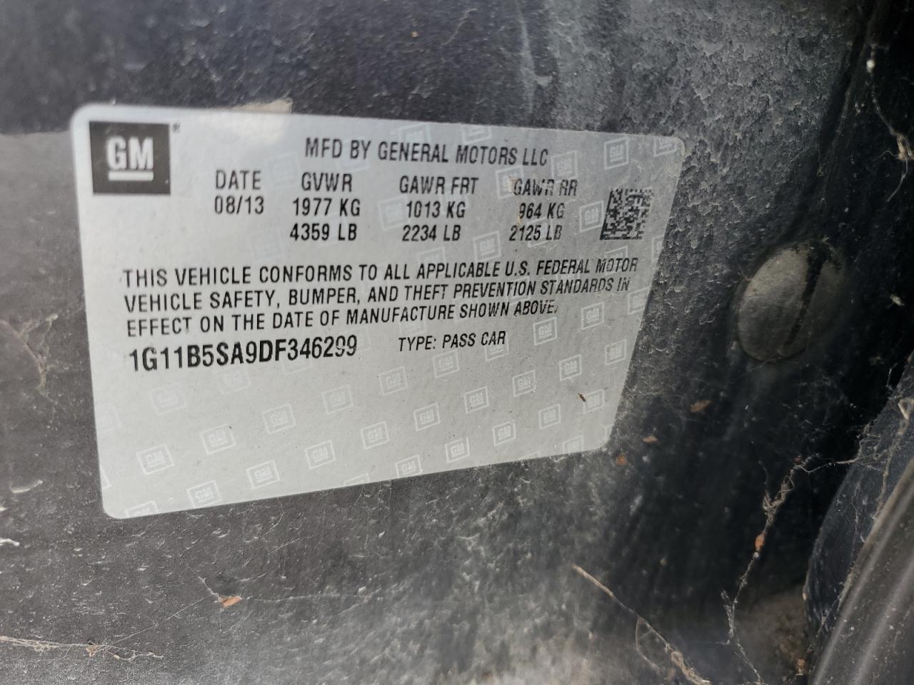 1G11B5SA9DF346299 2013 Chevrolet Malibu Ls