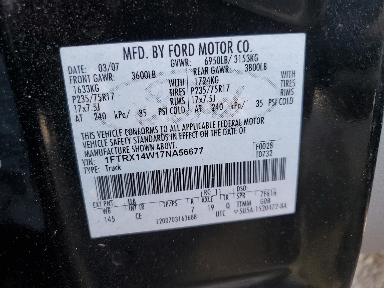 1FTRX14W17NA56677 2007 Ford F150