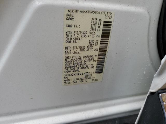 2019 Nissan Murano S VIN: 5N1AZ2MJ6KN142234 Lot: 57140004