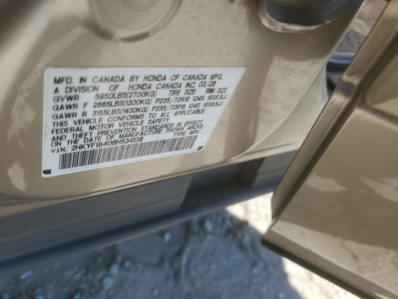 2HKYF18406H534139 2006 Honda Pilot Ex