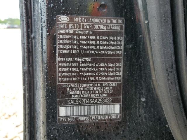 2010 Land Rover Range Rover Sport Lux VIN: SALSK2D46AA253422 Lot: 59952424