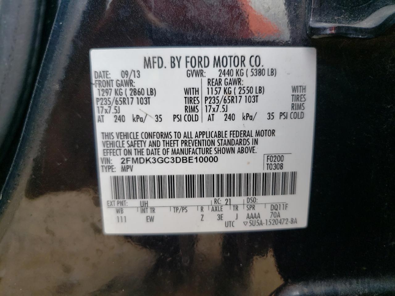 2FMDK3GC3DBE10000 2013 Ford Edge Se