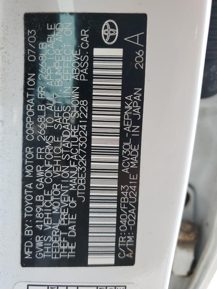 JTDBE32K730241228 2003 Toyota Camry Le