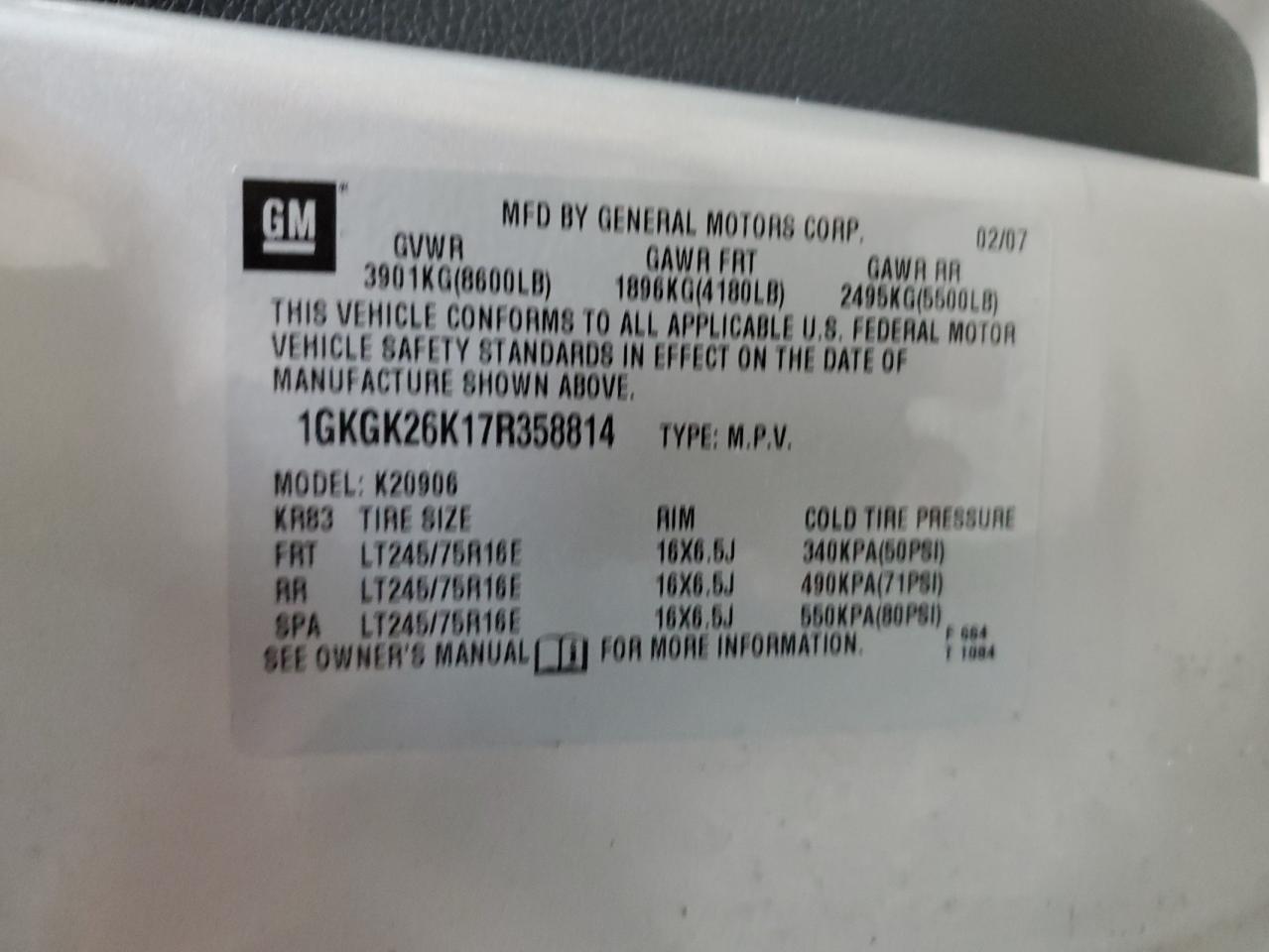 1GKGK26K17R358814 2007 GMC Yukon Xl K2500